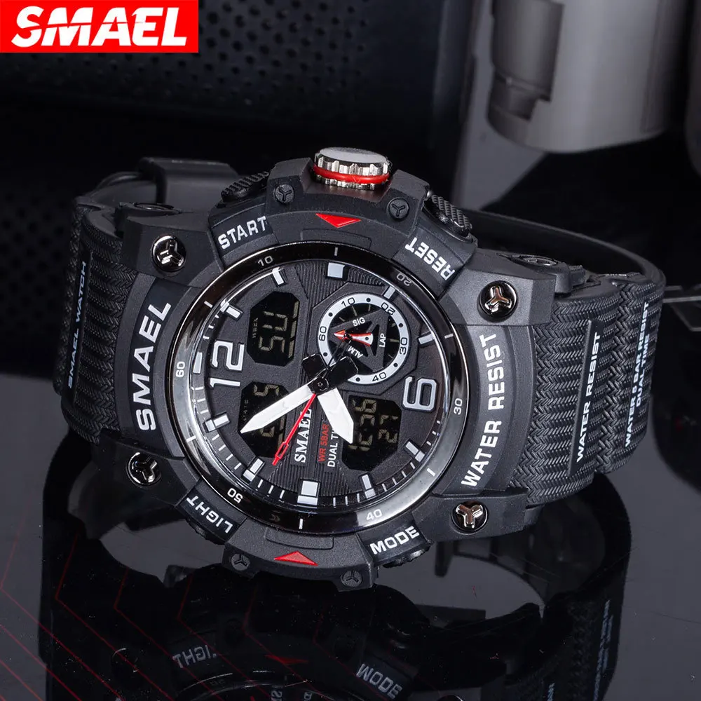 SMAEL 8007 Electronic Watch Sports Outdoors Waterproof Shockproof Chronograph Dual Display Silicone Strap Men Wrist Watches 3