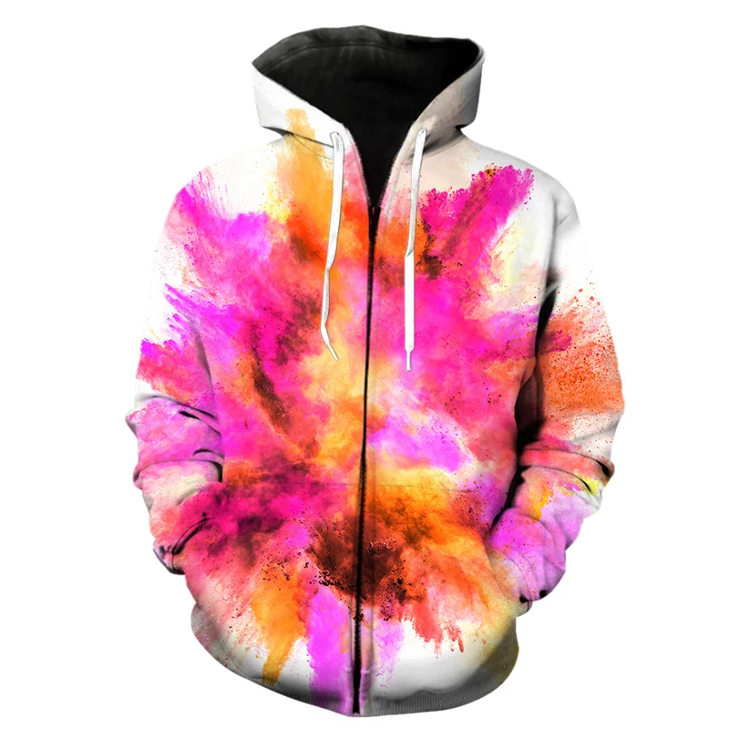 

Colorful smoke 3D Print Men's zipper Hoodies Sweatshirts Casual Spring Autumn Streetwear Men Clothing Hooded Top Plus Size