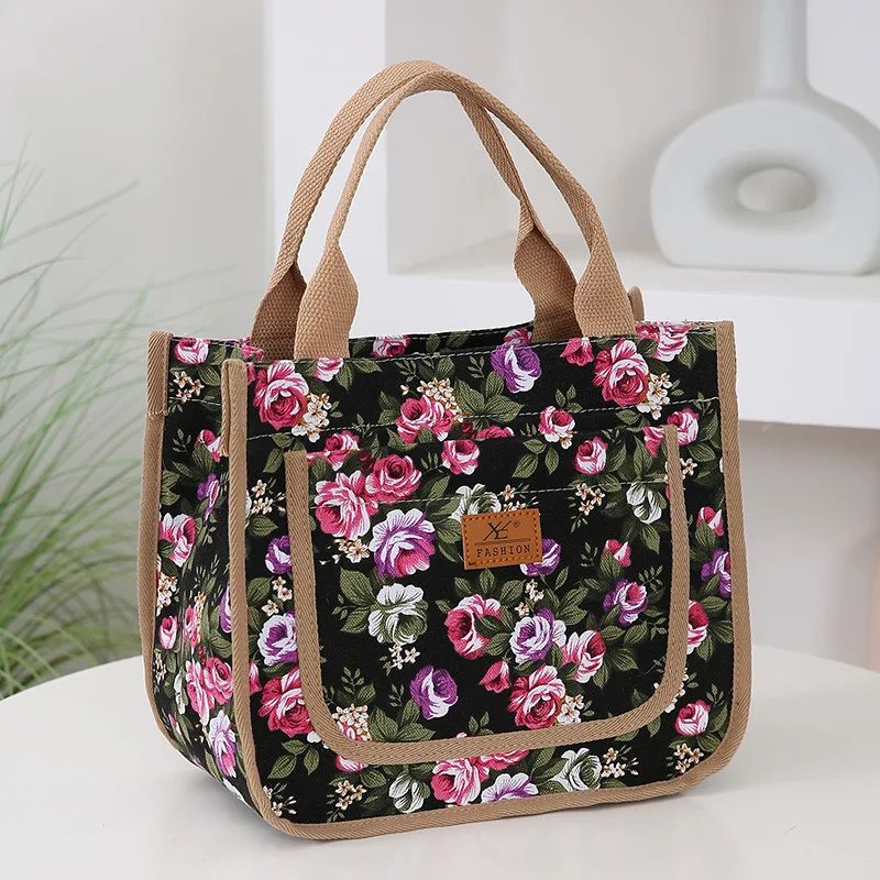 Floral Print Lunch Bag Spacious Handbag Thermal Bag Women Lunch Bag Practical For Travel Work Business Casual