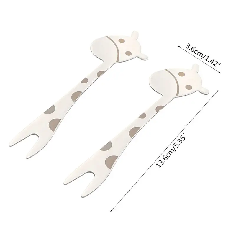 Stainless Steel 2 Tines Giraffe Fork Dessert Cake Fruit Salad Cutlery Flatware Love Heart Handle Convenient Home
