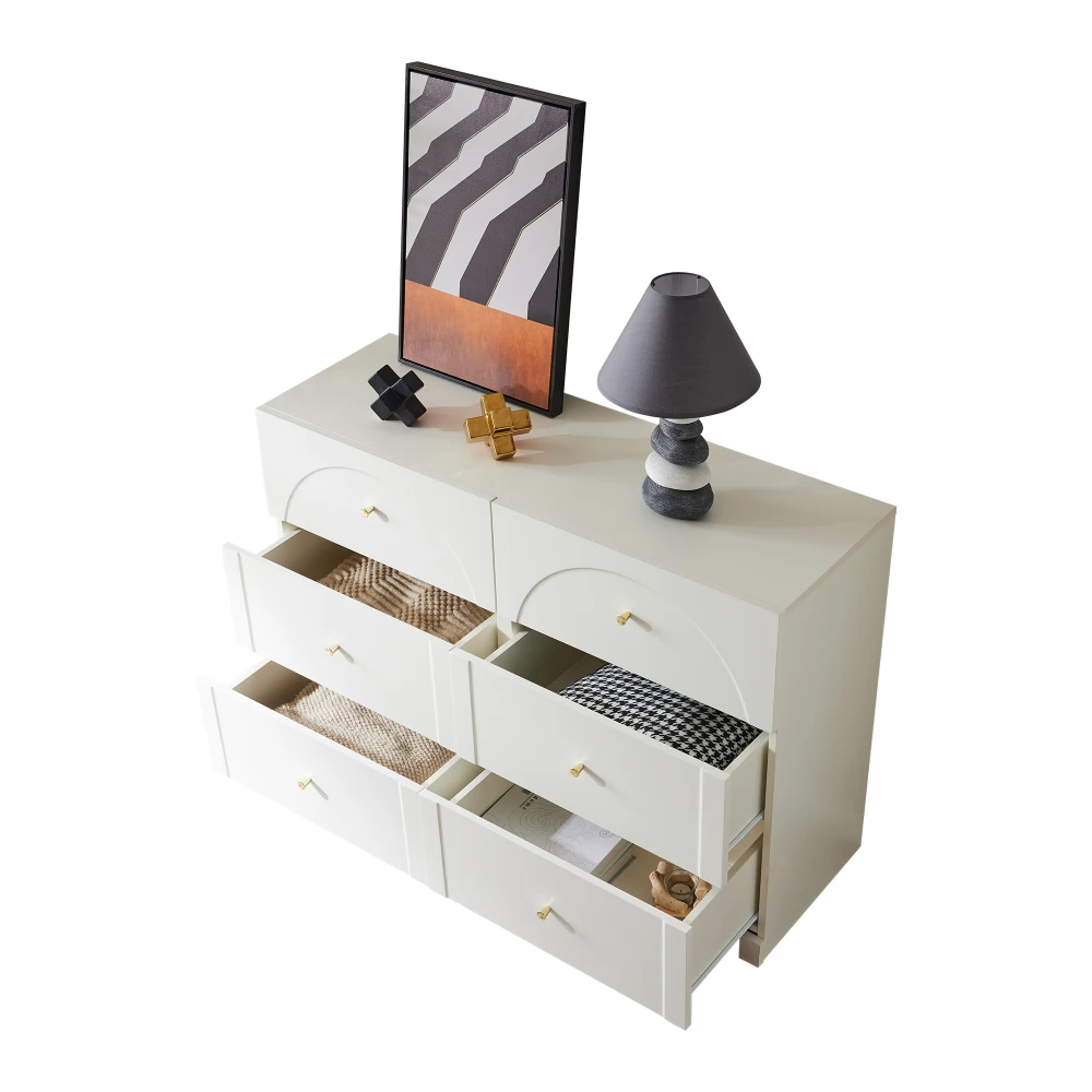 PINGGO Moderne Kommode mit 6 Schubladen, weiße Tür, für Wohnzimmer, Schlafzimmer, 82 x 120 x 40 cm – Detail 11