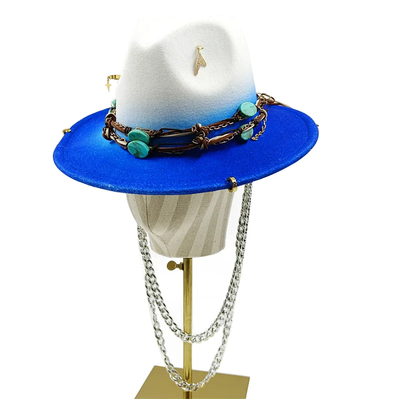 Kette Punk Strohhut neue Sonnenhut Goldkette Zubehör Jazz Hip Hop Sommer hut Punk-Stil Strand hut Kirchen hut – Detail 27