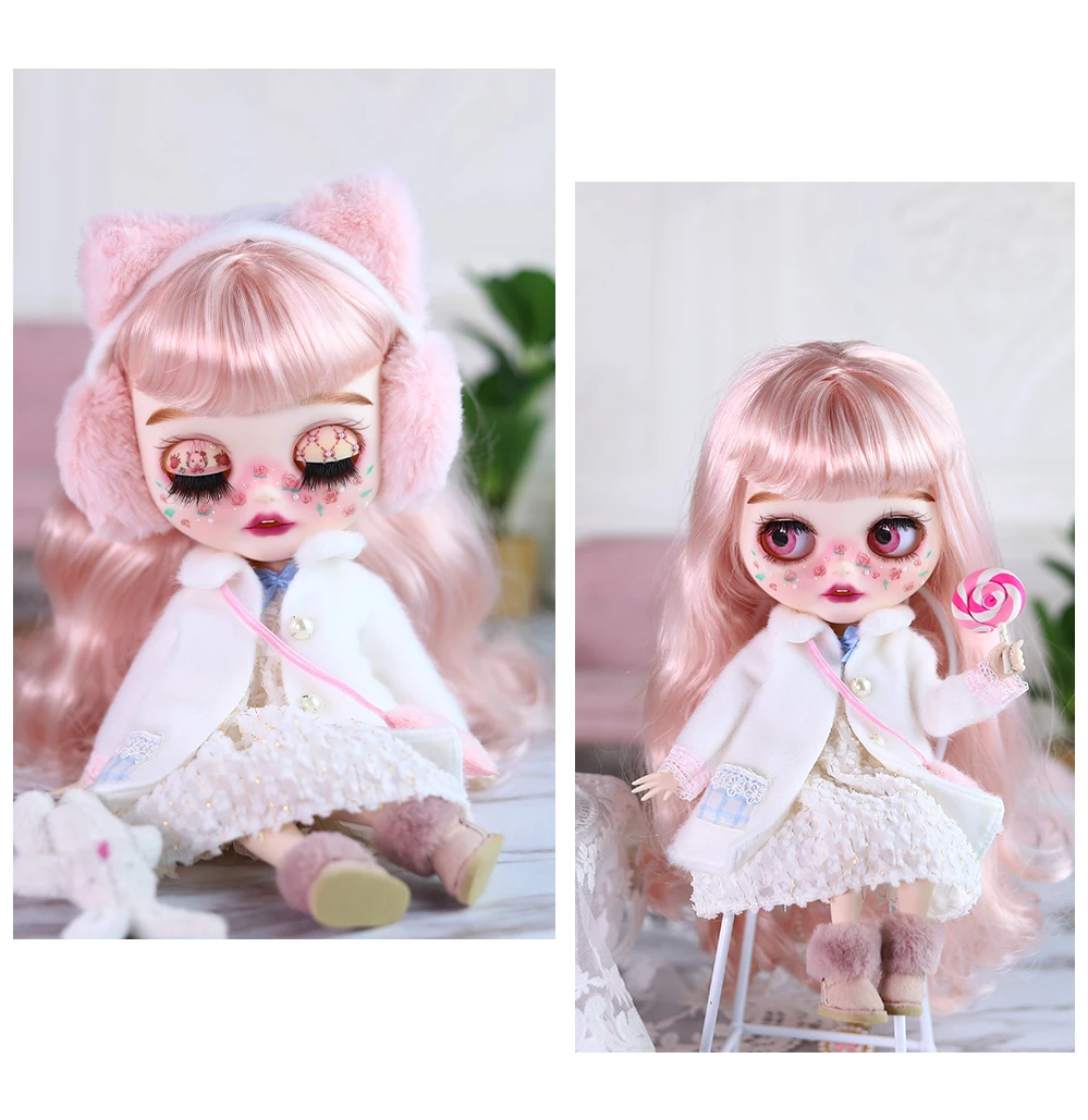 Clara – Prämie Custom Neo Blythe Puppe mit rosa Haaren, weißer Haut und mattem, lächelndem Gesicht 6