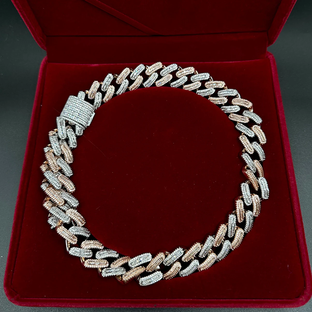 Aokaishen Centipede Cuban Link Chain for Men Real Copper Cubic Zirconia Prong Setting Hip Hop Jewelry Stainless Steel
