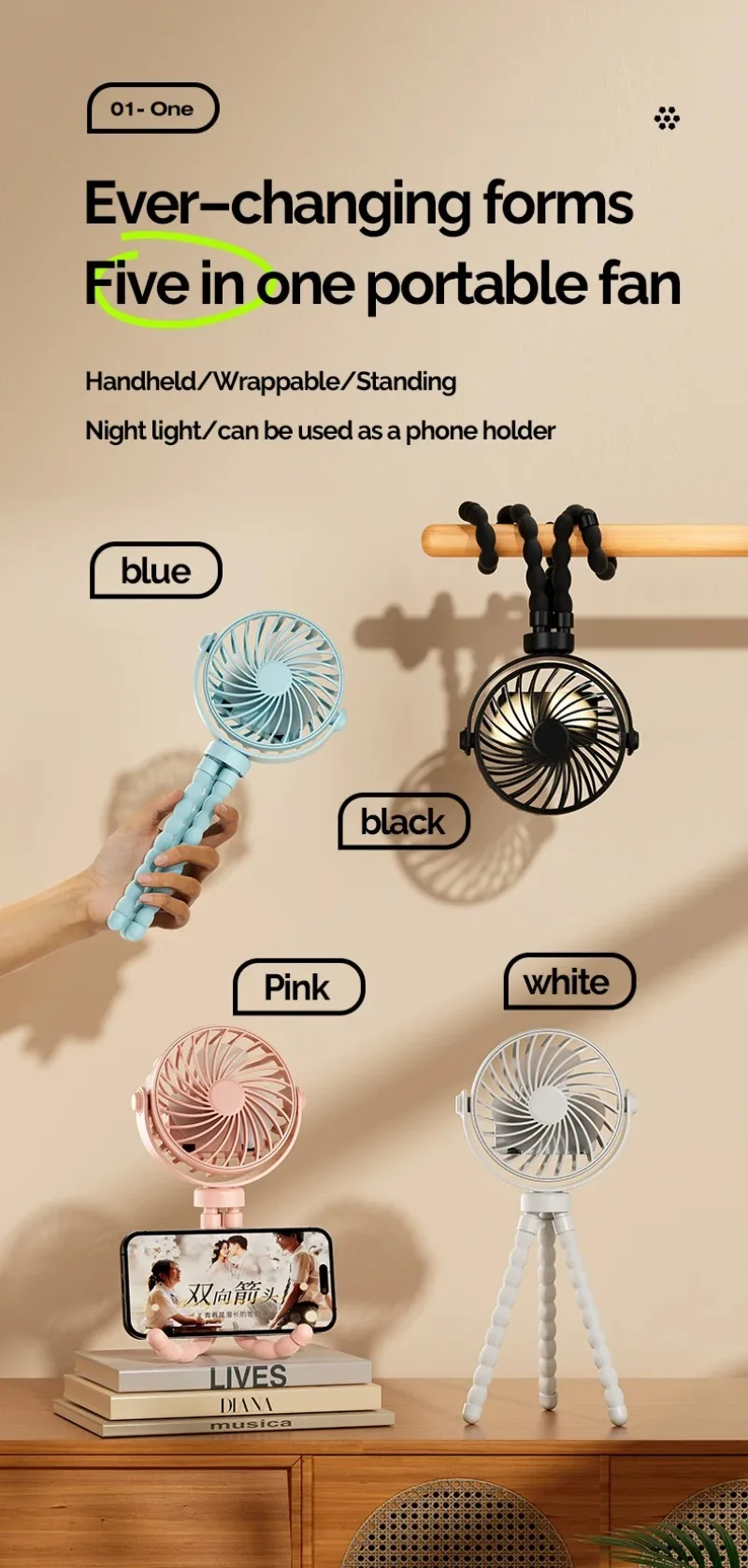 Description Picture 4 of itemBaby Stroller Fan Hand Held Rechargeable USB Bladeless Small Folding Fans Mini Ventilator Silent Table Outdoor Cooler Neck Fan