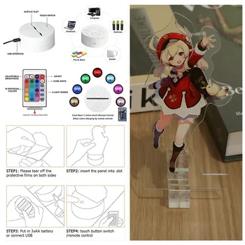 Genshin Impact 3D Lamp LED Night Light Anime Figures Zhongli Raiden Shogun Remote RGB Dream Colors Kids Bedroom Home Decor Gifts 6