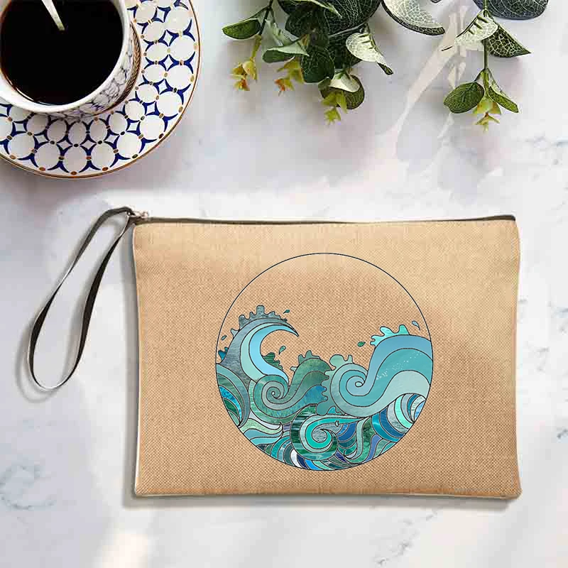 

Linen Large Makeup Lipstick Organizer Japanese Ukiyo-e Print Casual Pouch Purses Pencil Cosmetic Bag Woman Cosmetic Zipper Bag
