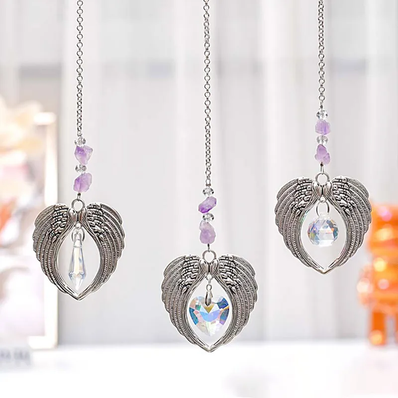 Purple crystal sun catcher angel wings light catcher crystal ball jewelry pendant home decoration ornaments