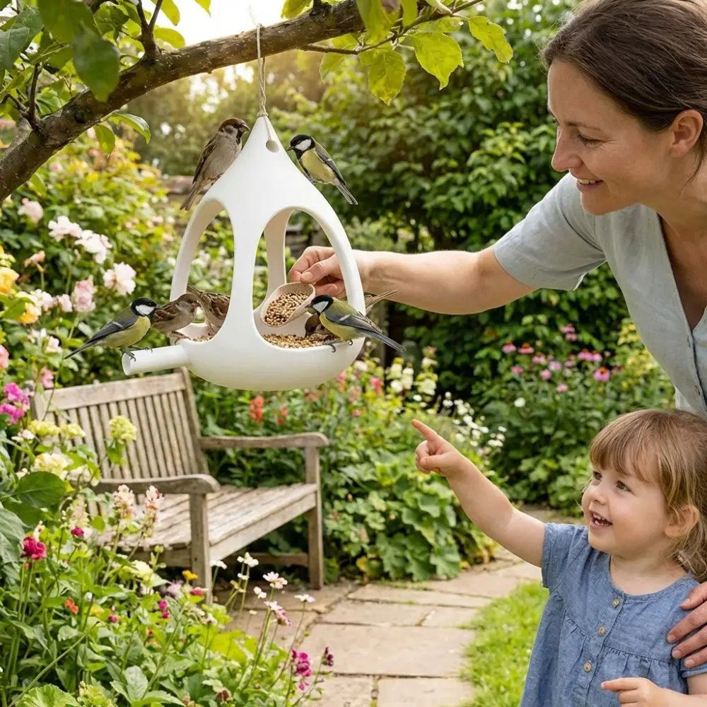 Plastic Bird Feeder House Water-Resistant Rain-Resistant Feeding Station Birdhouse Hanging Wild Bird Feeder Under-eaves Use 2