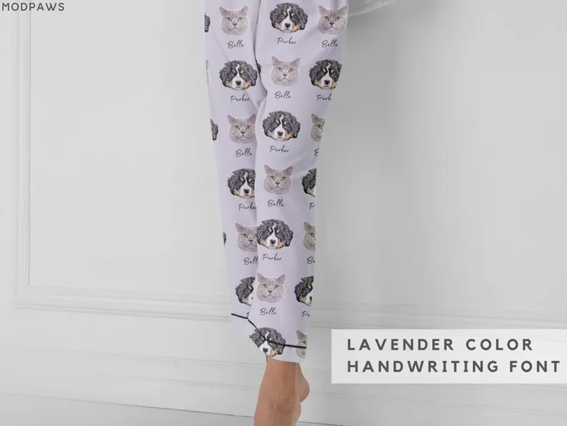 Pet Pajamas Using Pet Photo + Name Personalized Dog Pajamas Cat Pyjamas Dog Pjs Cat for Women Puppy Pants pajama pants