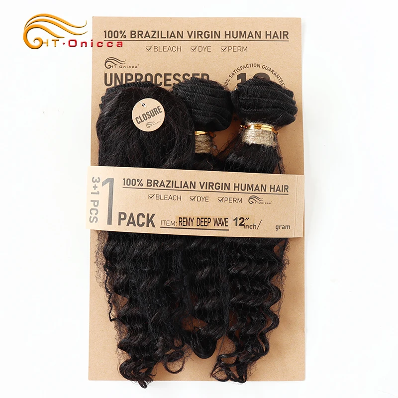 Short Kinky Curly Human Hair Bundles Natural Black Curly Bundles With Closure Brazilian Remy Hair Weaves 3 With Closure