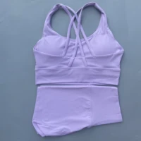 Ensemble de Yoga pour vélo de gymnastique, couleur unie, Legging court + soutien-gorge de sport croisé, survêtement athlétique pour femmes, entraînement complet, Jogging 4