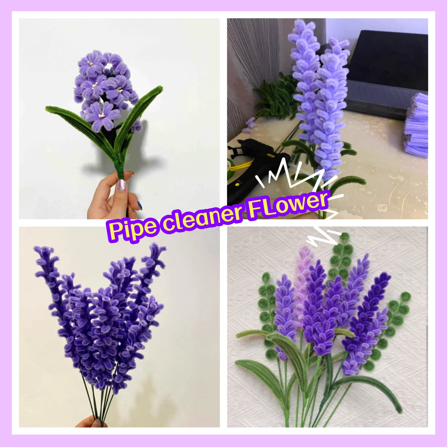 Chenille Pipe Cleaners Craft Supplies Chenille Craft Supplies 200 Pcs Pipe Cleaners Chenille Stem Flowers Pipe Cleaner Craft Colored Cleaner For Creative Handmade DIY Lavender Bouquet