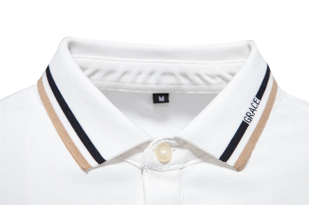 2025 Summer New Embroidered Short sleeved Polo Shirt Men's Striped Collar Business Casual Short sleeved Polo Men's Top 16 S2b9cf8df246c4c56a95623b8bbef980fh