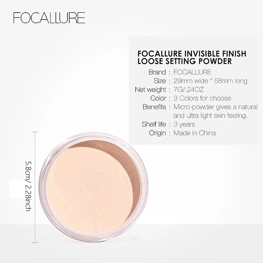 FOCALLURE Makeup Face Powder 3 Colors Makeup Waterproof Loose Cover Powder Skin Finish Oil Control loose powder face powder