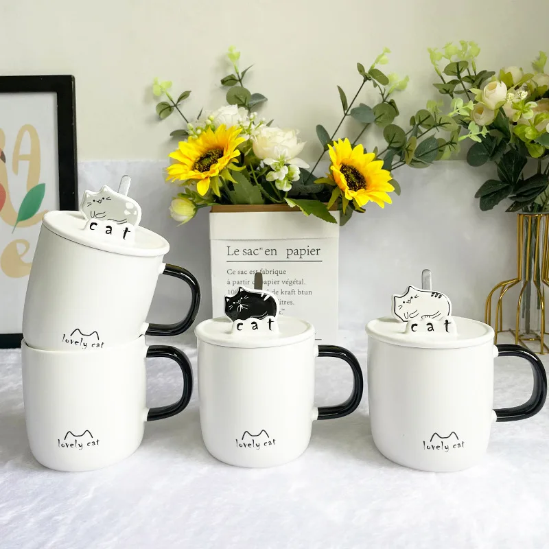 

3D чехол для чашки, милая рельефная кружка с котом, Мультяшные креативные керамические чашки с ложкой, набор для офиса, кофейных искусств, подарок