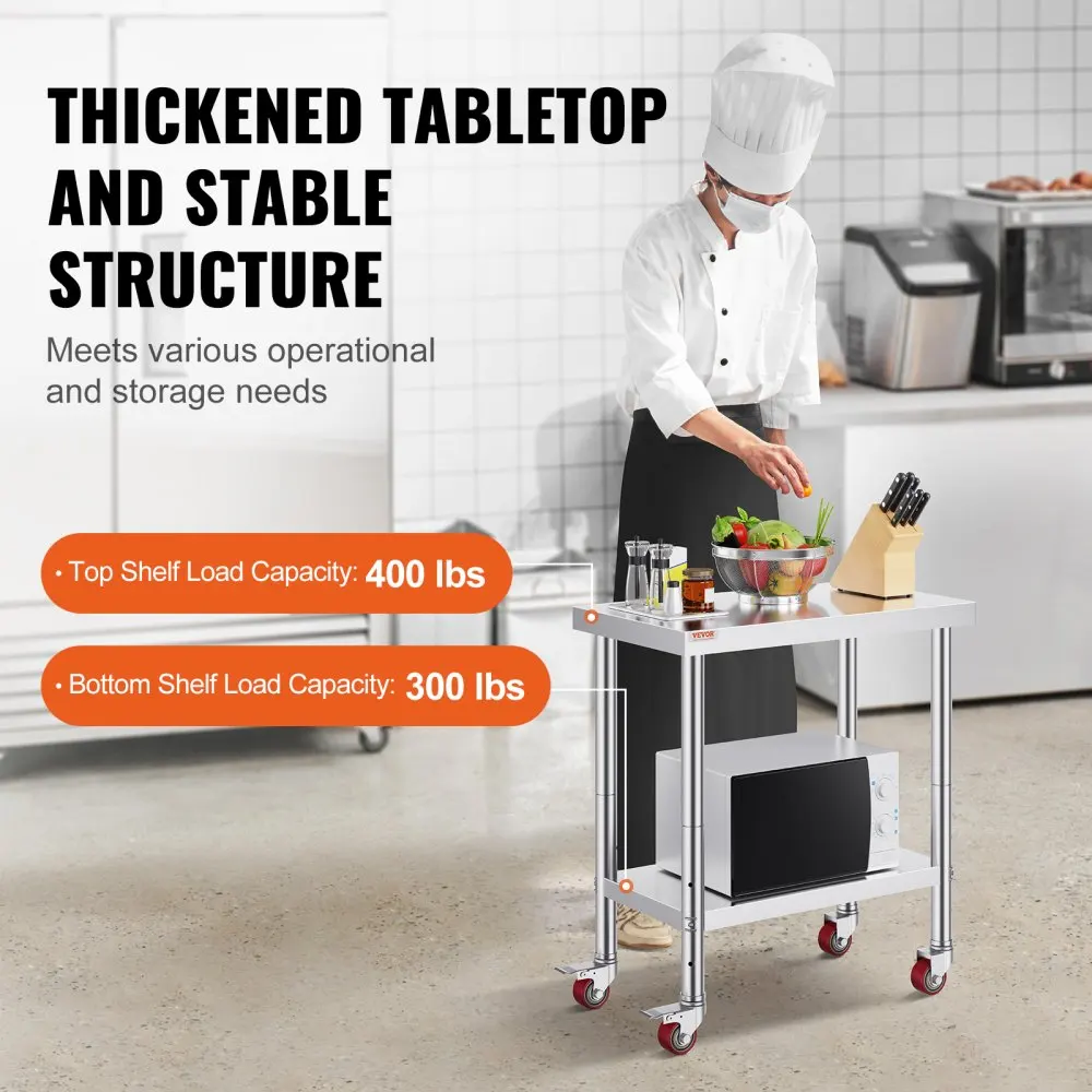 VEVOR Stainless Steel Work Table 700 LBS Load Capacity with 4 Wheels Heavy Duty Food Prep Worktable 3