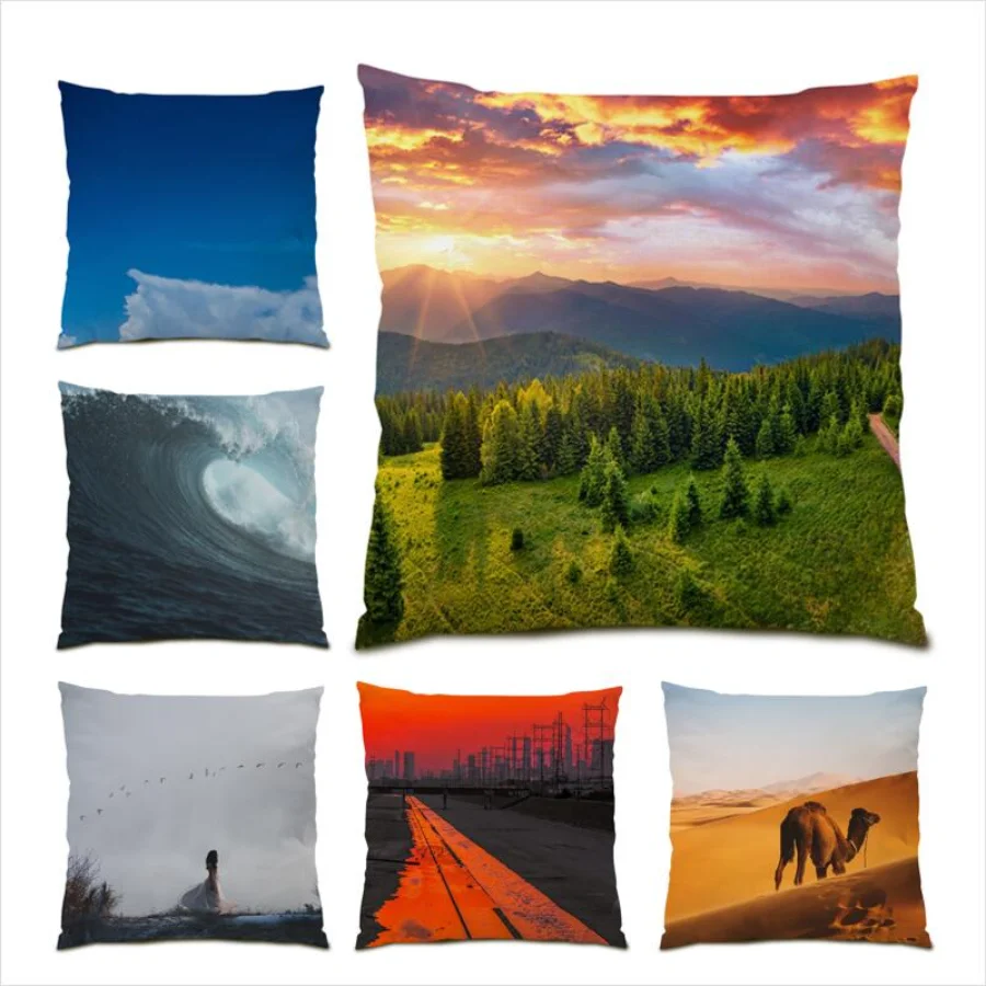 

Home Decor Throw Pillow Covers Sunset Mountains Living Room Decoration Bed Photography Cushion Cover 45x45 River Gift 2023 E1002
