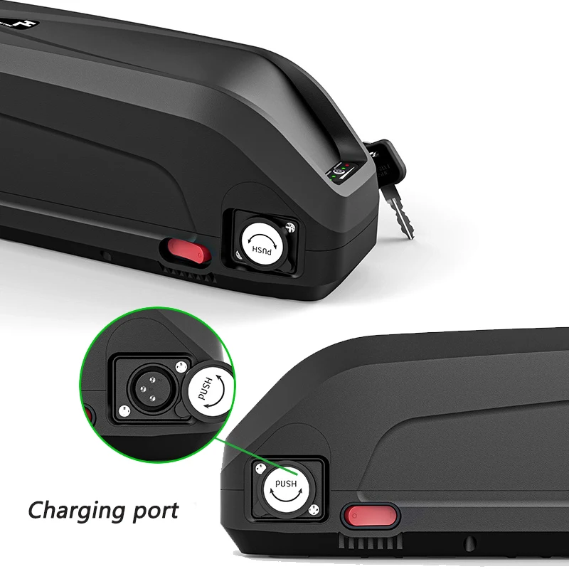 aimjin Hailong DP-9 48V 52V 36V downtube lithium ebike battery with USB port  Hailong DP-9 ebike battery mounted on bicycle downtube with key lock system