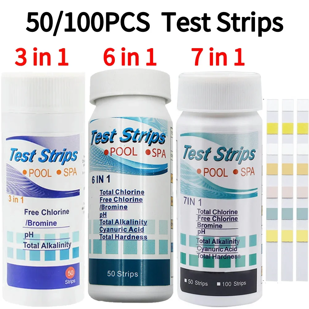 50pcs Test Strips Multipurpose 3-in-1 Residual Chlorine PH Value Alkalinity Test Strip Easy Detection for Pool Spa Aquarium