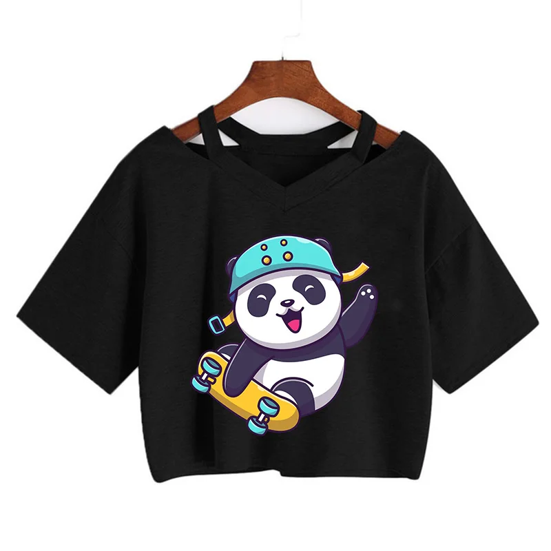 Kawaii Crop Tops for Girls Cute Korean Style T-shirt Women Panda Milk Tea Graphic T Shirt Cartoon Haruku Y2k Tee Tshirt111_voghion.com