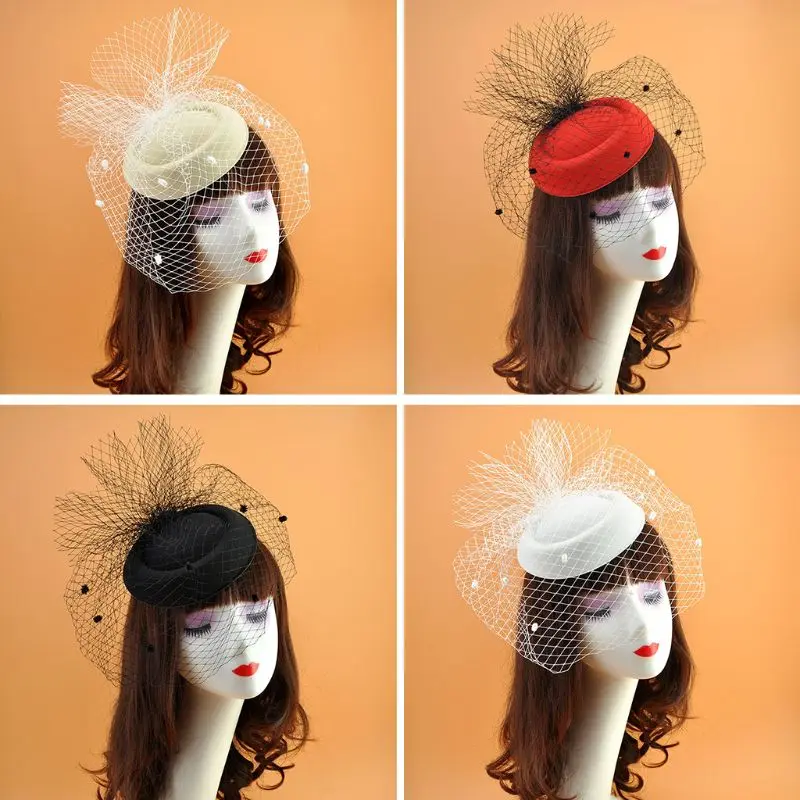 Fascinator Donne Ragazze Cappello Fiore Mesh Piume Fascia per capelli Copricapo Velo da sposa Accessori per capelli vintage Fascia per capelli per chiesa Matrimonio Cocktail Jockey