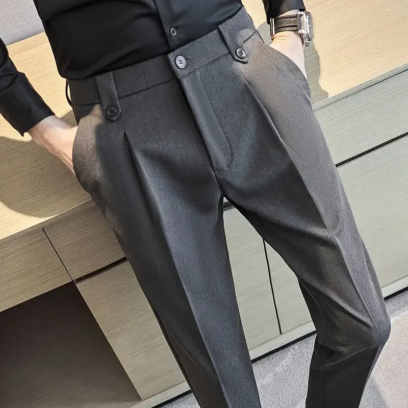 thumbnail image 1 of Pantalones de traje recto para hombre, pantalones para hombre de talla grande, marrón, ropa de verano de primavera 2024, reseñas elegantes de Corea, muchos pantalones casuales delgados, 1 of 5