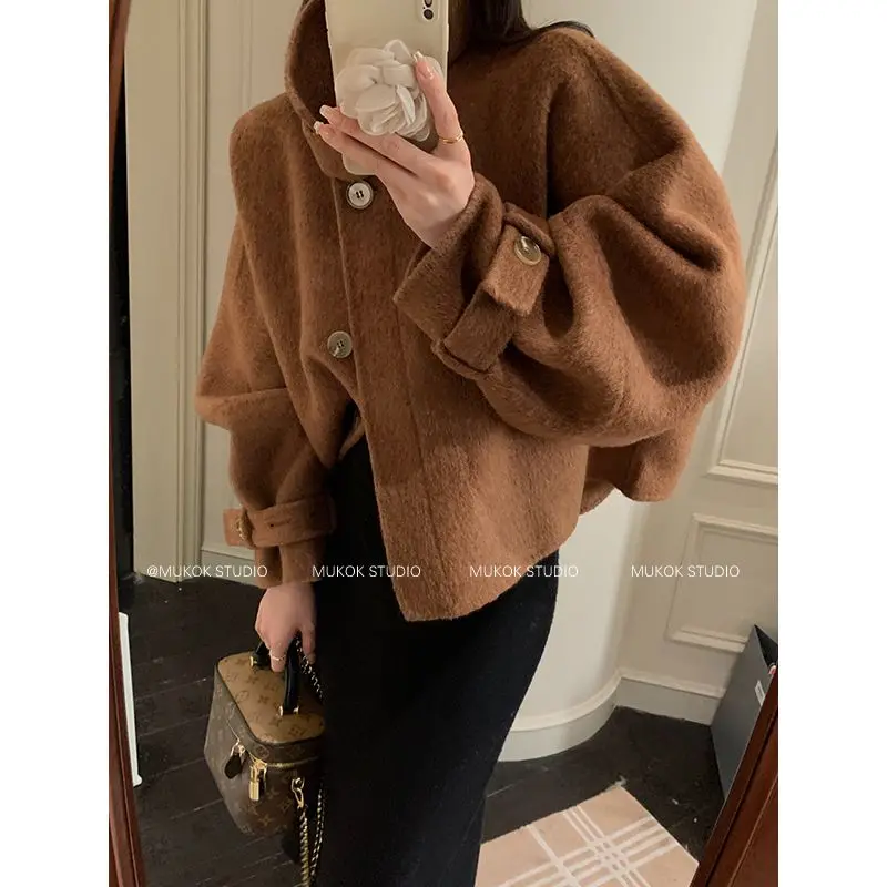 Korea Woolen Coat for Women Retro High-end Temperament Long-sleeved Solid Color Warm Cardigan Chic Casual Coat Commuting Trend women s retro skirt spring and autumn temperament lapel chic button a line dress korean casual puff sleeve drawstring dress