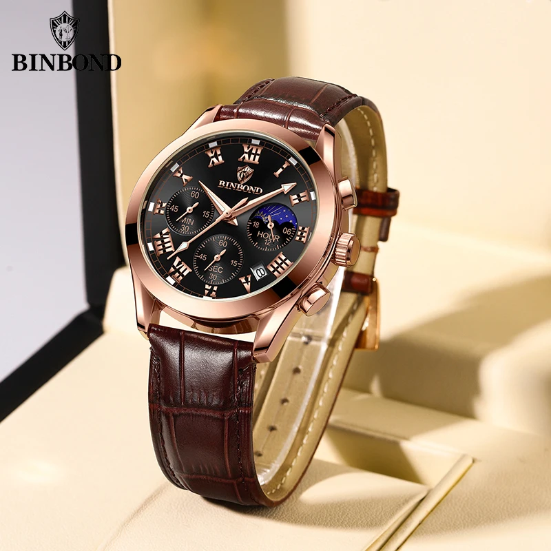 BINBOND B0077 Top Brand Fashion Quartz Mens Watches Luxury