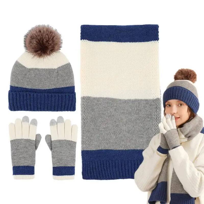 

Женский комплект из шапки, шарфа и перчаток, Зимний вязаный теплый мягкий плотный Комплект из трех предметов, Рождественский женский теплый шарф