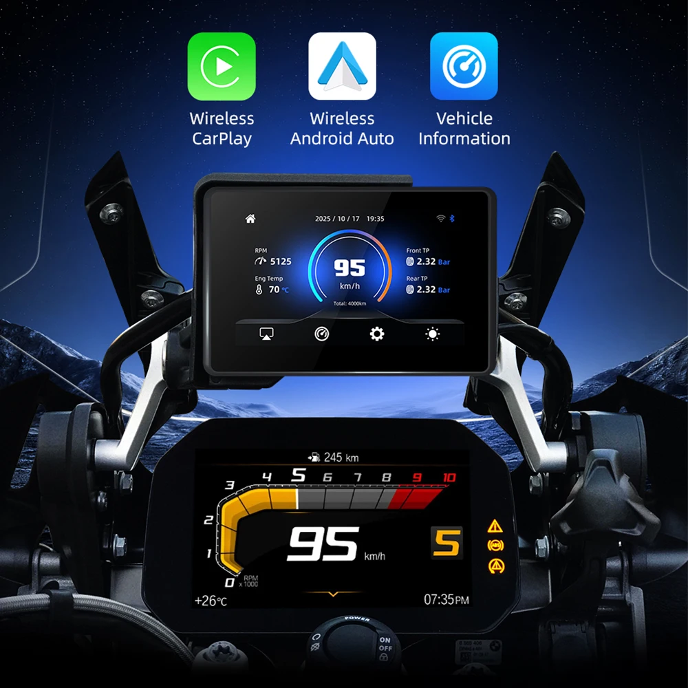 EKIY 5.0 "Wireless CarPlay Moto Android Auto Per BMW R1200GS R1250GS F800 F900 S1000XR GPS Moto di Navigazione Per WonderWheel - immagine 2