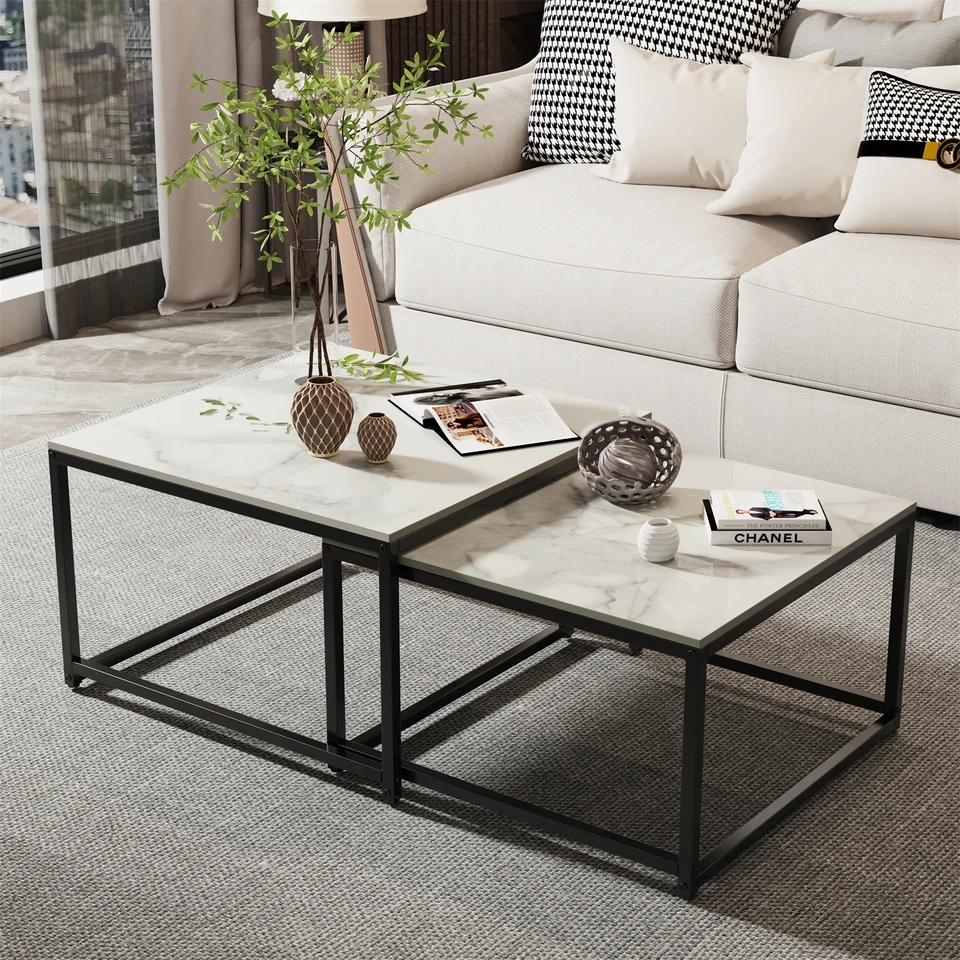 Modern Square Marble Nesting Coffee Table Set