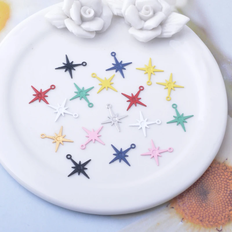100 Stück AC12395 1,4*1,2cm Mini-Sternanhänger aus Messing, Blätter-Schmuckzubehör