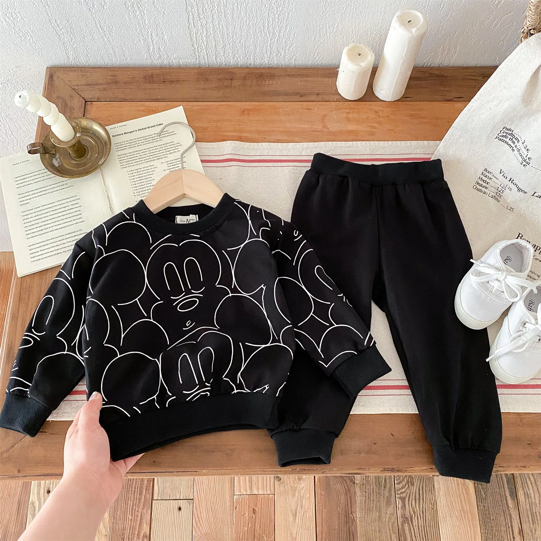 Kids Clothes Set Printed Cartoon Mickey Sweatshirt Suit Spring Autumn Long Sleeved