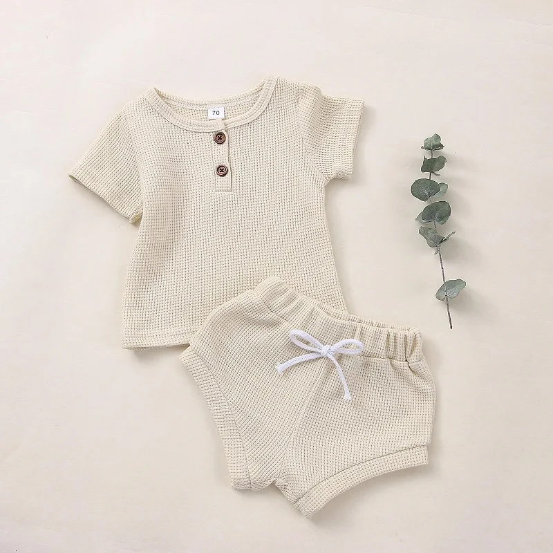 baby clothing set essentials Infant clothes 0-6 years old summer boys striped T-shirt girls baby waffle cotton round neck short sleeve shorts two-piece set baby outfit matching set