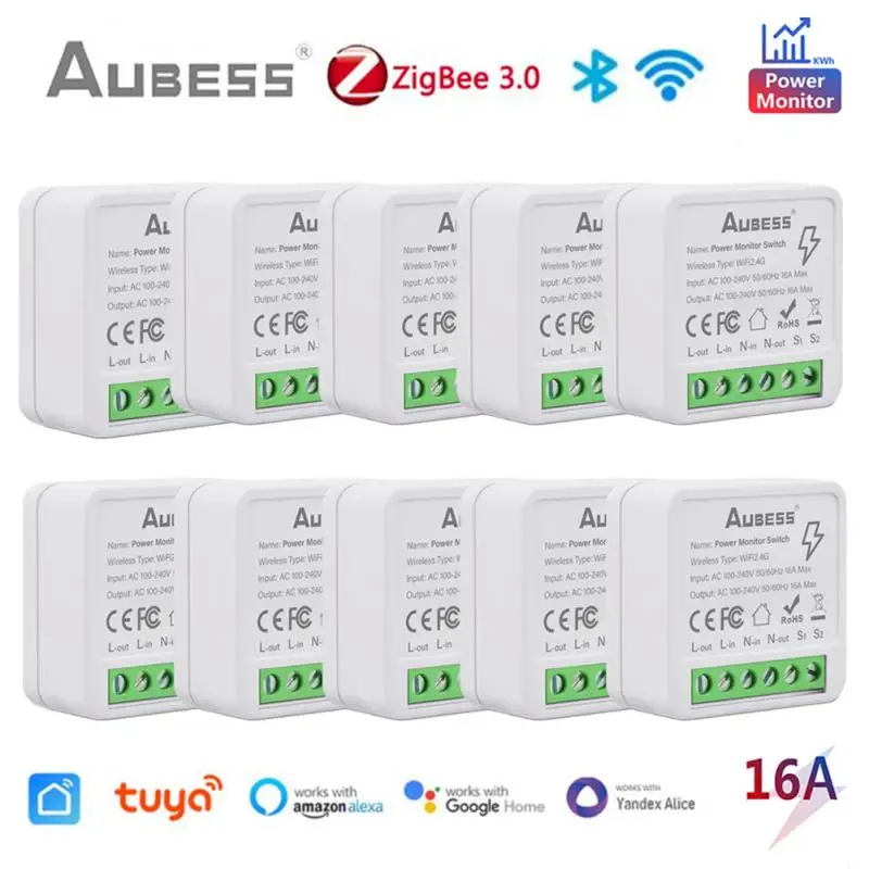 

16A Tuya Zigbee3.0/WiFi мини смарт-переключатель с 2 режимами дистанционного управления Модуль домашней автоматизации через Alexa Google Home Alice приложение Smart Life