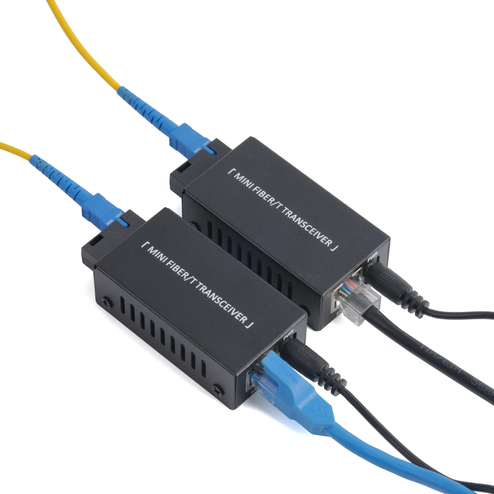Mini Gigabit Fiber Media Converter 1 Pair 100/1000Mbps Fiber Transceiver SC to RJ45 Ethernet Switch 20Km With Power Adapter