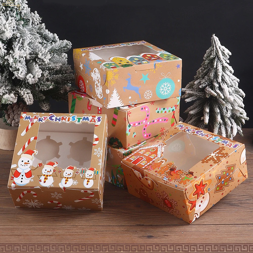 12PCS Christmas Cupcake Boxes with Ribbon & Card Xmas Gift Box (Mix and Match)