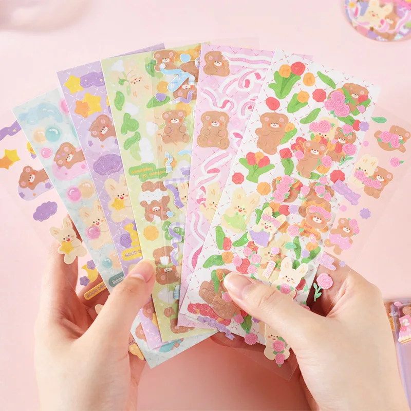 4 Sheets Ribbon Strawberry Korean Deco Stickers Set DIY Colorful Glitter  Self Adhesive Stickers for Scrapbook
