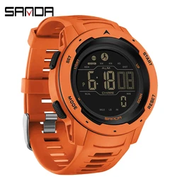 SANDA Men's Fitness Running Sports Watch - Waterproof LED Digital Military Wristwatch (Orange)