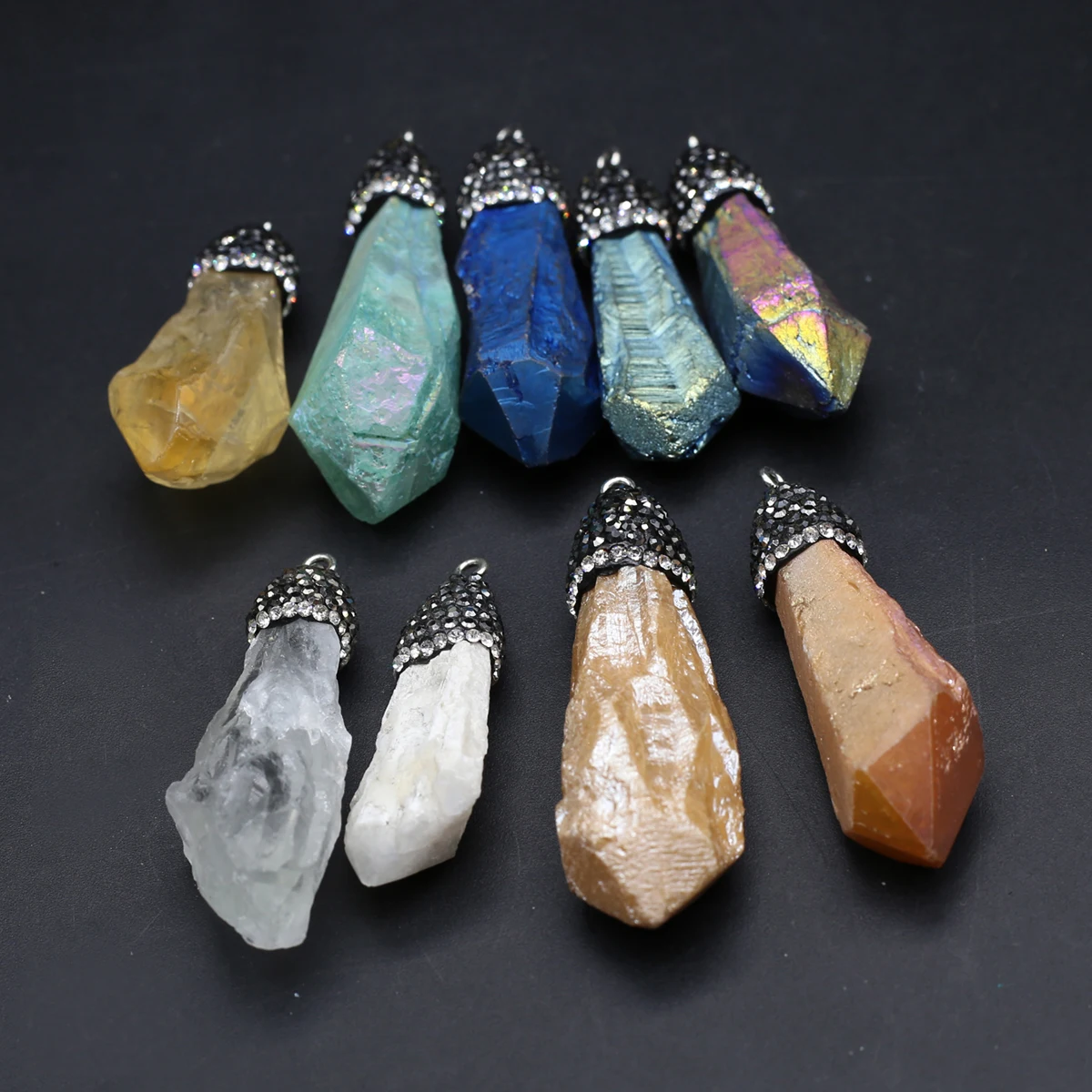 7PCS Natural Semiprecious Crystal Column Electroplated Color Irregular Shape Pendant Jewelry Making DIY Necklace Earrings