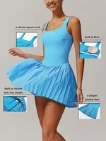 VITALINOVO Workout Tennis Dress with Built in Shorts Square Neck Padded Workout Dress with Pockets Golf Athletic Mini Dresses - Image 3