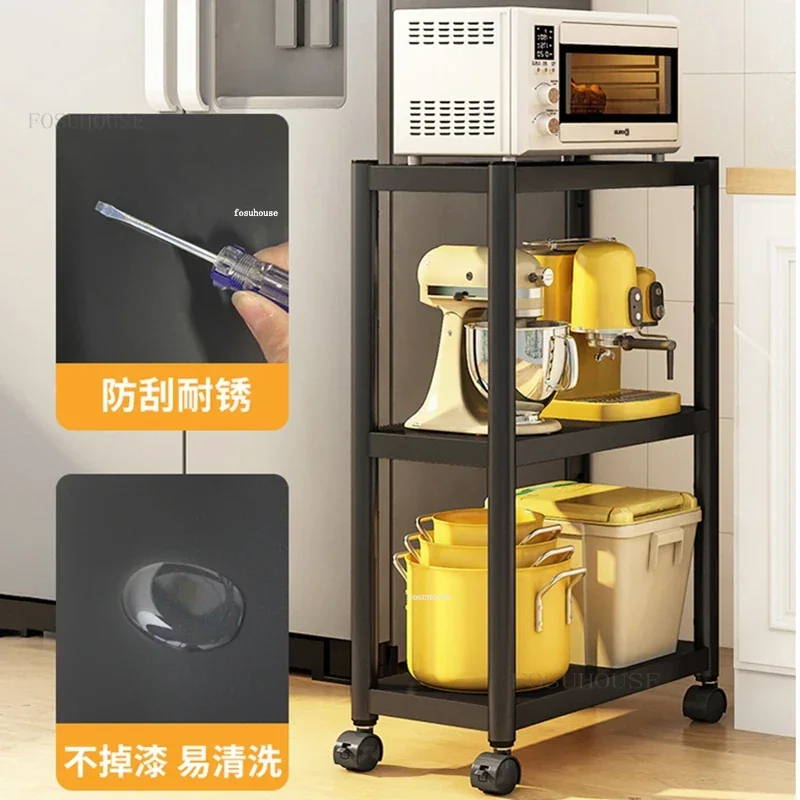Metal Kitchen Cabinets Kitchen Pot Storage Cabinet Modern Floor Multi-layer Mobile Trolley Rack with Wheels Gap Storage Shelf GM
