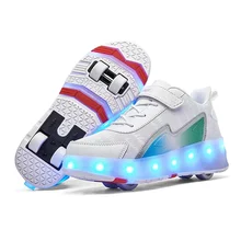 Kids 4 Wheels Retractable USB Charging Roller Skates Breathable Luminous Glowing Skating Shoes Flash Flying Sneakers Girls Boys