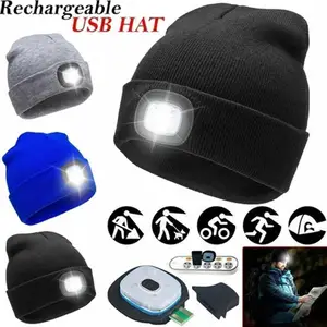 Вязаная шапка унисекс со светодиодной подсветкой, трикотажная шапка с головной лампой, зарядка через USB, фонарик светодиодный шапка для рыбалки