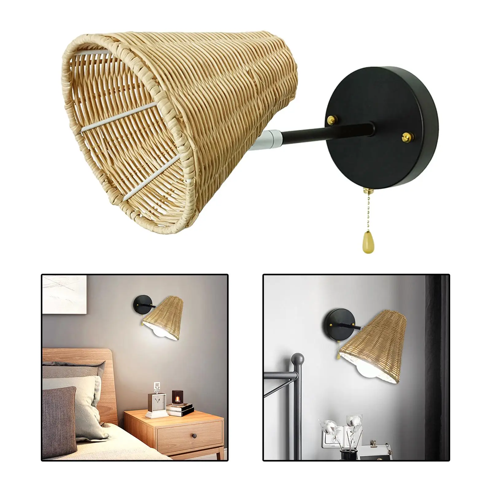 

Modern Wall Lamp Sconce Wall Light with Pull Cord Switch E27/E26 Adjustable for Bedroom Home Living Room Bathroom Decor