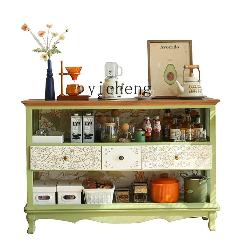 

XL Carved Green Sideboard Cabinet Pastoral Style Display Cabinet Wall Storage Cabinet