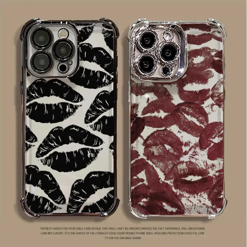 Lips Kiss Pattern Plating Soft Phone Case Cover