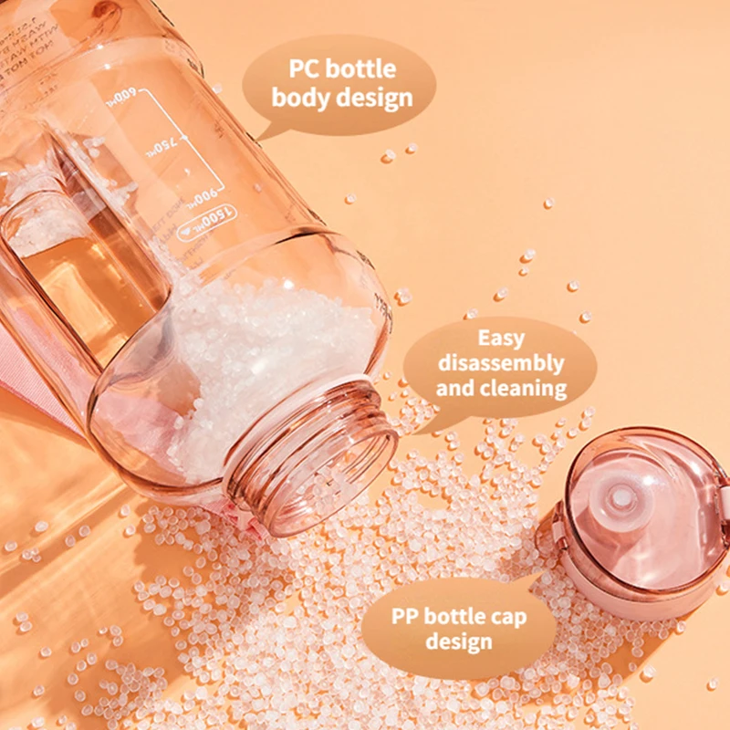 1,5 l/2 l BPA-freie Sportflasche mit Wasserkocher, 1 Gallone, große Kapazität, Tritan-Wasserflasche mit Strohhalm, Trinkflasche, Flaschenbecher_voghion.com