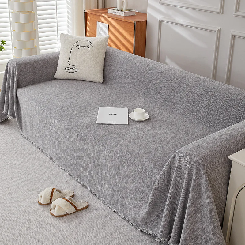 Herringbone Chenille Solid Color Sofa Towel Sofa Cover Cushion Thickened Functional Blanket Universal for All Seasons